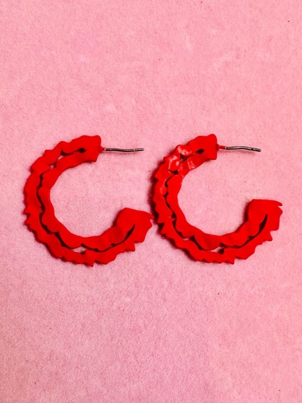 Red Ruffled Hoop Earrings